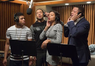 In this image released by Fox, Bryshere Gray, from left, Jussie Smollett, Taraji P. Henson and Terrence Howard appear in a scene from "Empire." Smollett, who alleges he was the victim of a brutal racial and homophobic attack, is a former child star who grew up to become a champion of LGBT rights and one of the few actors to play a black gay character on primetime TV. His breakthrough came aboard the hip-hop drama â€œEmpire,â€ playing Jamal Lyon, a talented R&B singer struggling to earn his fatherâ€™s approval and find his place in his dad's music empire. It became one of the biggest network shows to star a gay black character. (Chuck Hodes/FOX via AP)
