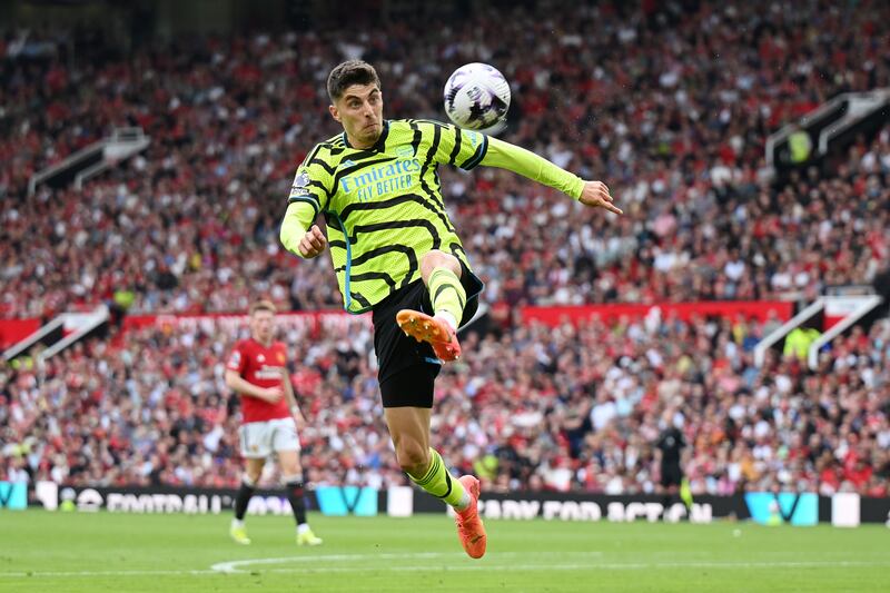 Arsenal's Kai Havertz controls the ball. Getty Images