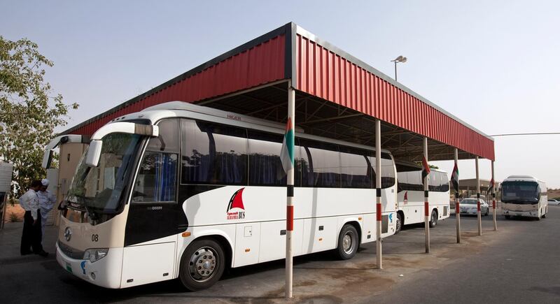 Ras al Khaimah - August 2, 2010 - Buses at the RAK Transport  Authority taxi and bus station in Ras al Khaimah, August 2, 2010. (Photo by Jeff Topping/The National)
 