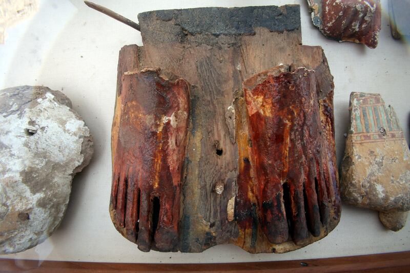 A part of a wooden statue that was found at a recently discovered tomb in the Draa Abul Nagaa necropolis in Egypt. Khaled Elfiqi / EPA