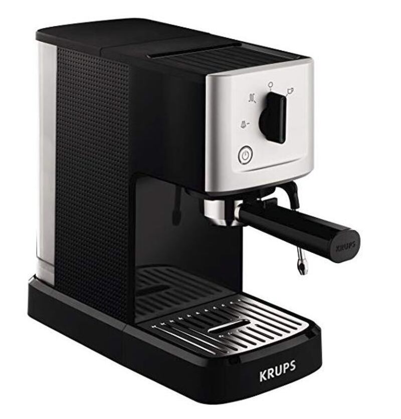Caffeine fix: the Krups Coffee Machine Steam & Pump espresso and cappuccino  maker is Dh349, down from Dh699, a saving of Dh350 (50 per cent). Courtesy Amazon