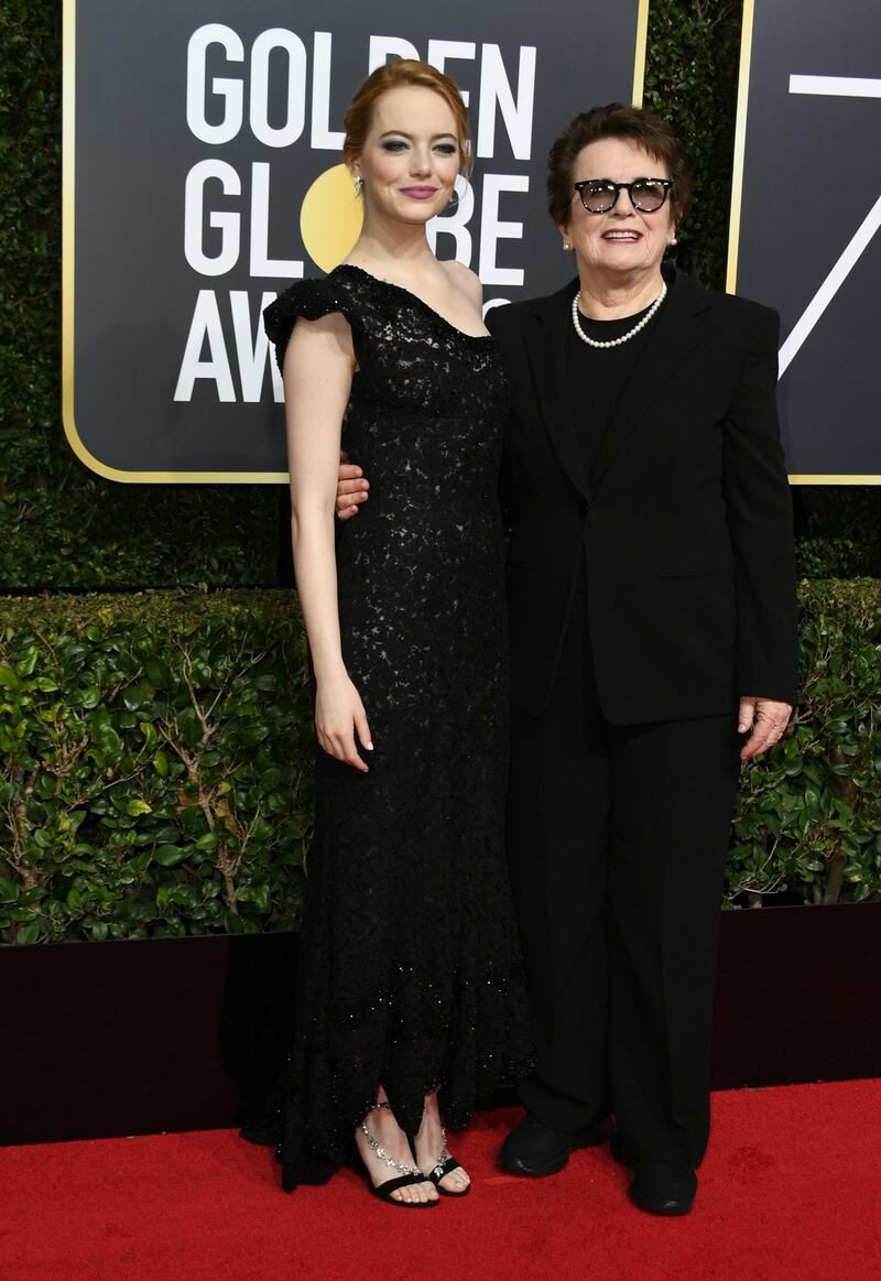 Emma Stone, left, and Billie Jean King. Valerie Macon / AFP