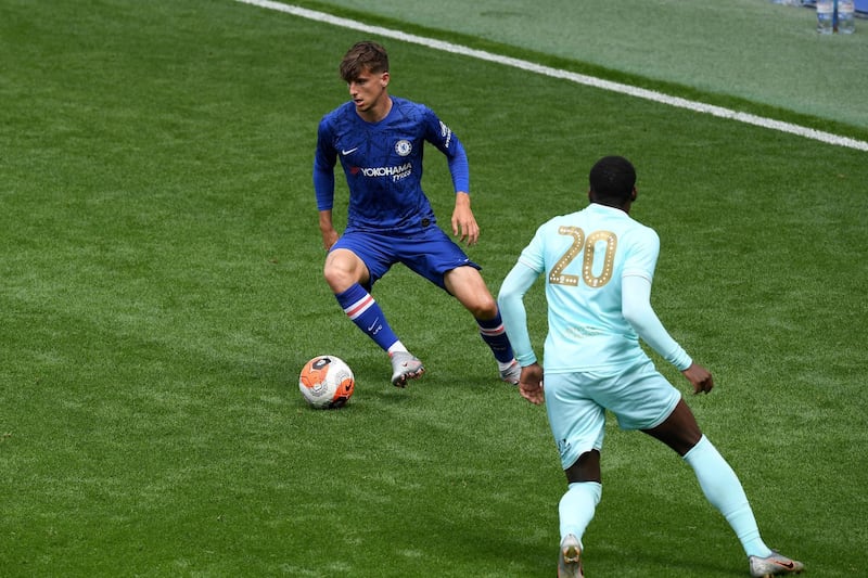 LONDON, ENGLAND - JUNE 14: Mason Mount of Chelsea in action during a friendly match between Chelsea and Queens Park Rangers at Stamford Bridge on June 14, 2020 in London, England. (Photo by Darren Walsh/Chelsea FC via Getty Images)