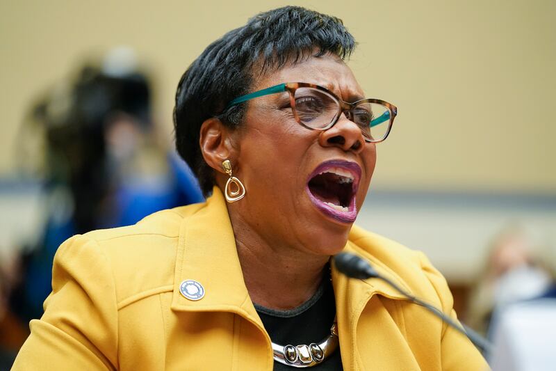 National Education Association President Becky Pringle speaks during the hearing on gun violence. EPA