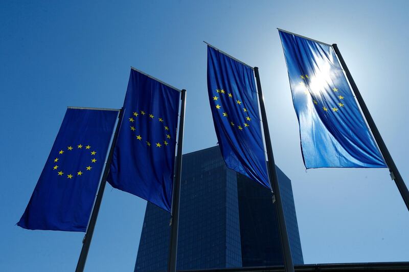 FILE PHOTO: European Union flags flutter outside the headquarters of the European Central Bank (ECB) in Frankfurt, Germany, April 21, 2016. REUTERS/Ralph Orlowski/File Photo                  GLOBAL BUSINESS WEEK AHEAD     SEARCH GLOBAL BUSINESS 9 OCT FOR ALL IMAGES