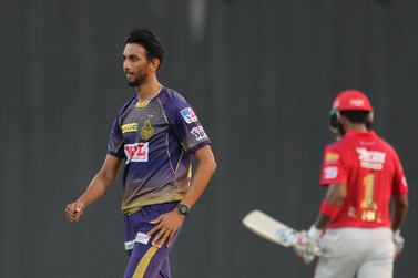 Prasidh Krishna of Kolkata Knight Riders celebrates the wicket of KL Rahul captain of Kings XI Punjab. Sportzpics for BCCI