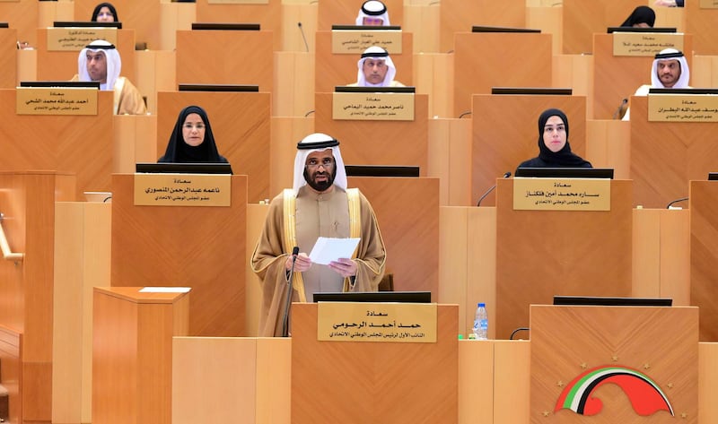 Hamad Al Rahoomi at an FNC session on Tuesday. He says private maid agencies do not protect the rights of the workers and employers. Courtesy: Federal National Council
