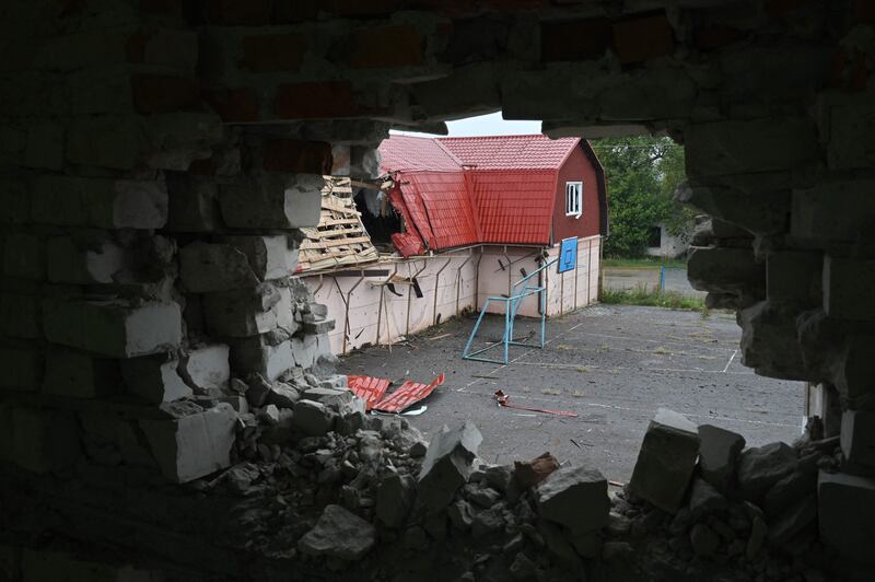 A destroyed school in Verbivka, recently recaptured from Russia by the Ukrainian army in a lightning counter-offensive.  AFP