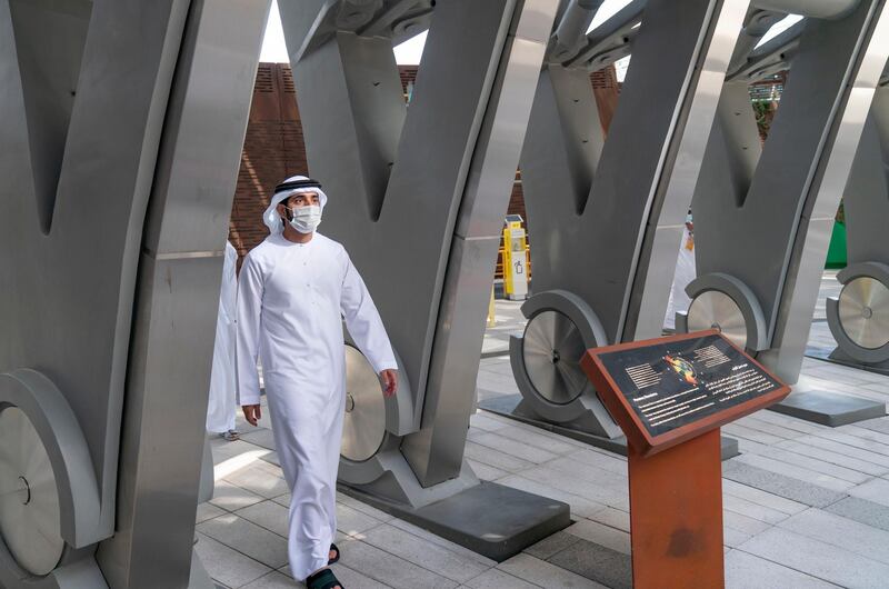 Sheikh Hamdan bin Mohammed touring the Expo 2020 site. Courtesy, WAM