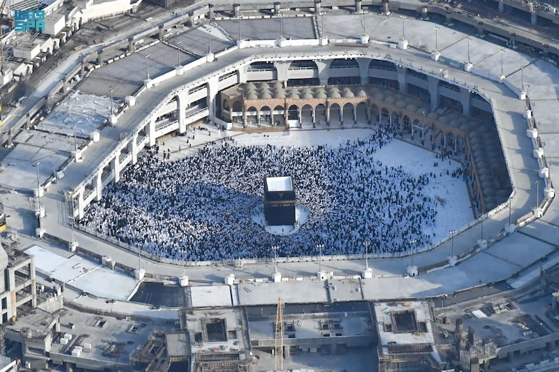 Worshippers during Umrah at the Grand Mosque in Makkah, Saudi Arabia, in April. SPA