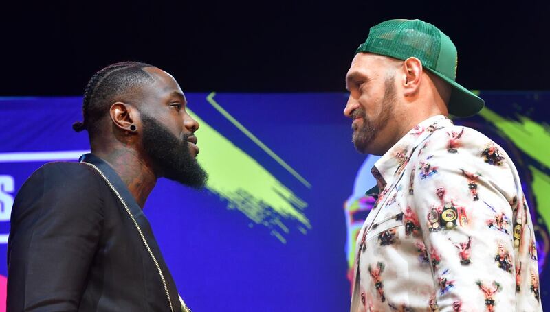 Boxers Deontay Wilder (L) and Tyson Fury (R) face-off during a press conference in Los Angeles, California ahead of their re-match fight in Las Vegas on February 22.  AFP