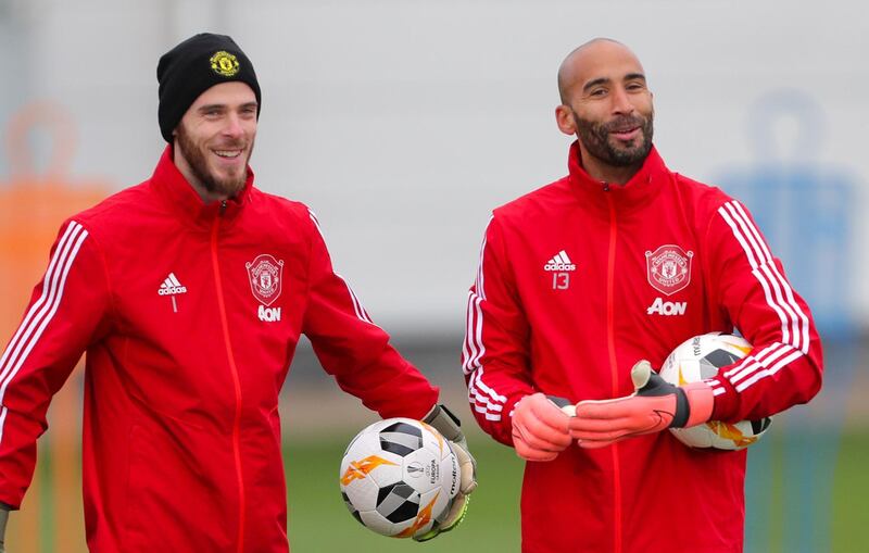 Manchester United goalkeepers David de Gea (left) and Lee Grant.