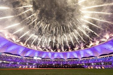 The opening ceremony of the 2019 Pakistan Super League at the Dubai International Cricket Stadium on Thursday. Chris Whiteoak / The National