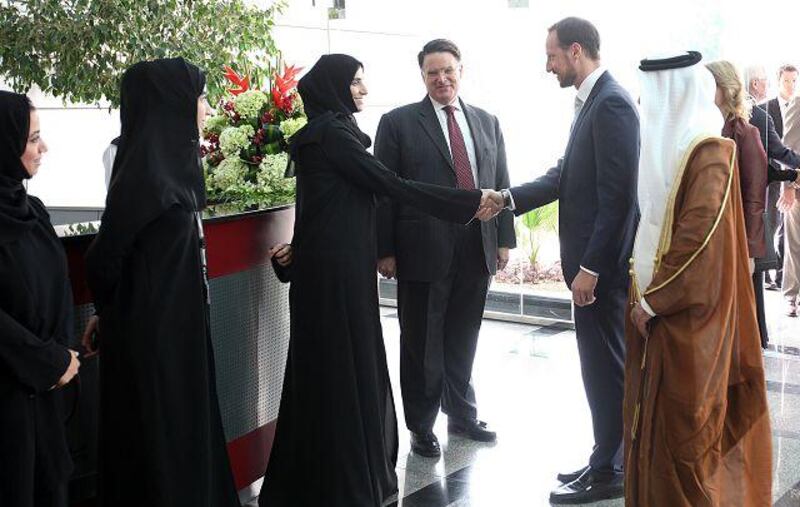 Haakon Magnus, the crown prince of Norway, second from right, visited Zayed University earlier this week.