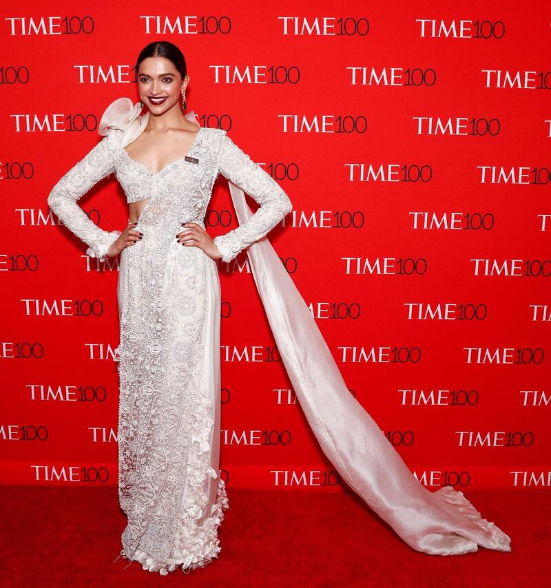 epa06690574 Indian actress Deepika Padukone arrives for the Time 100 Gala at the Frederick P. Rose Hall in New York, New York, USA, 24 April 2018. The event is a celebration of Time Magazine's annual issue recognizing 100 of the world's most influential people.  EPA-EFE/JUSTIN LANE