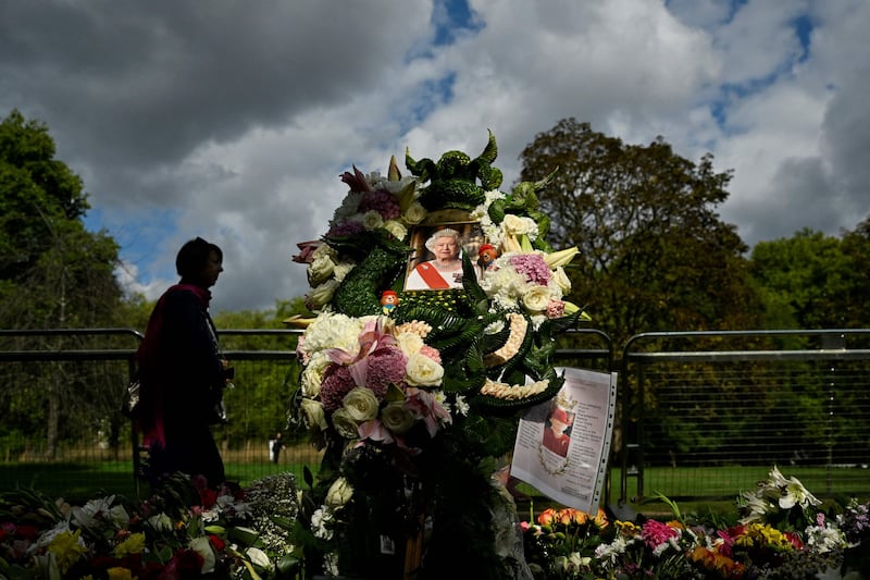 A tribute altar for Queen Elizabeth II in Green Park in London. AFP