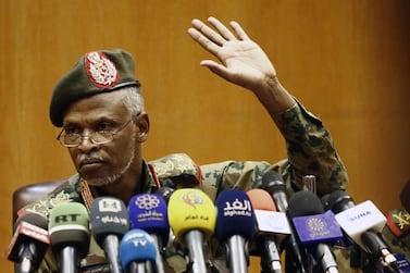 General Omar Zain Al Abideen addresses a press conference in Khartoum on April 12, 2019, a day after the army removed Sudanese president Omar Al Bashir. AFP