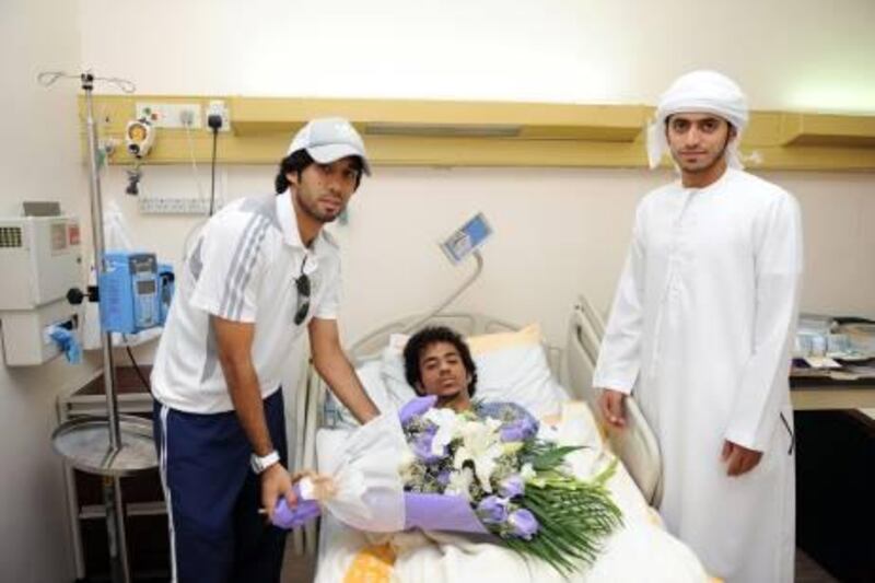 Haddaf Abdullah Al Ameri, the 18-year-old Al Ain and the UAE Olympic team midfielder, recovers in hospital following a car crash on Wednesday October 5 2011. Courtesy Al Ain Sports Club