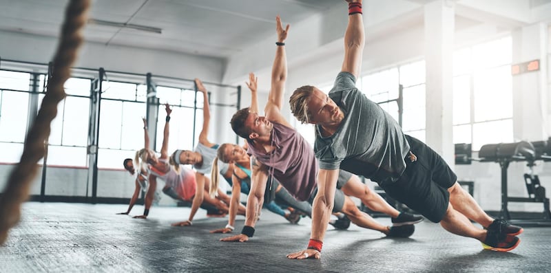 Shot of a fitness group working out at the gym