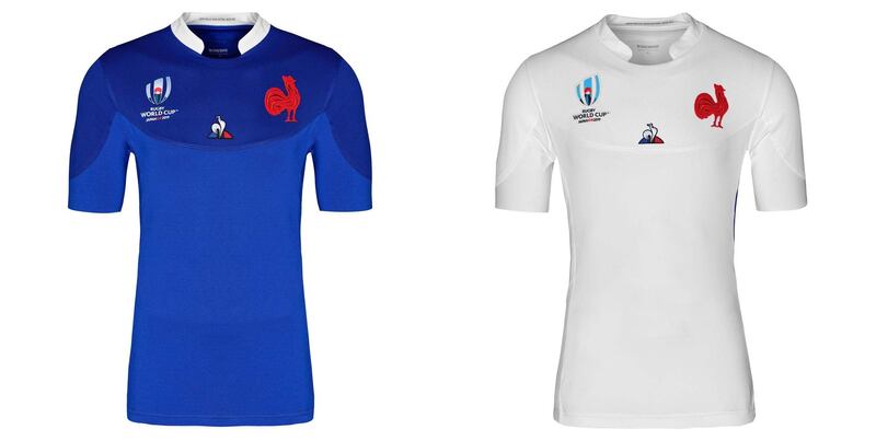 13: France – This is a classic example of too many cockerels spoiling a good jersey. France has turned to Le Coq Sportif, a native kit supplier, for the 2019 shirt and in the process has revamped its logo to very proud red rooster. The colour scheme, a navy blue shoulder/chest line on top of a royal blue body, is nice. It's just unfortunate that there is two cockerels on the kit. Image via rugbyworldcup.com