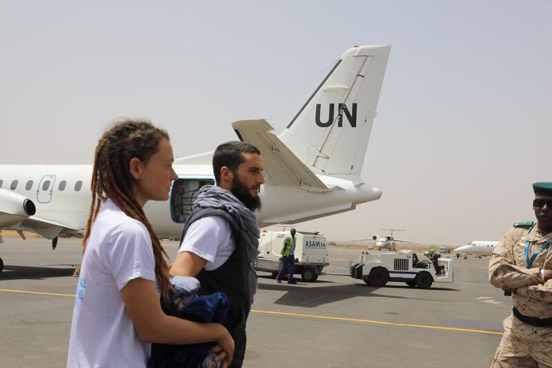 Canadian Edith Blais and Italian Luca Tachchetto arrive in Bamako. MINUSMA, HO