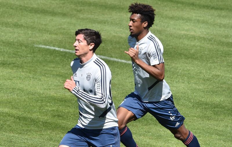 Bayern Munich forwards Robert Lewandowski, left, and Kingsley Coman. AFP