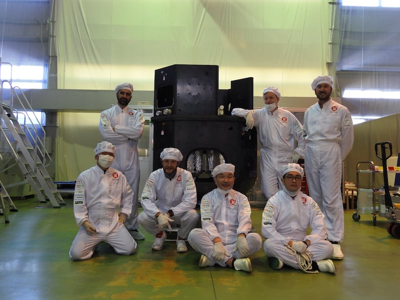 The ispace team completed the assembly of the lander's structure thermal model in April. Courtesy: ispace