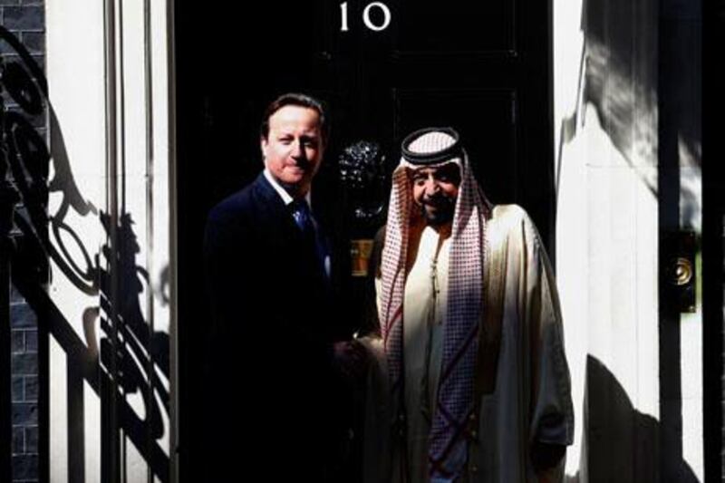 Sheikh Khalifa, President of the UAE and Ruler of Abu Dhabi, meets with David Cameron, the British prime minister, today.