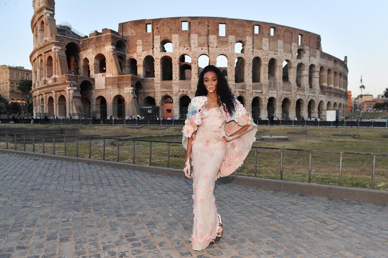 Winnie Harlow, in Fendi, attends the Fendi show on July 4, 2019 in Rome, Italy. Getty Images