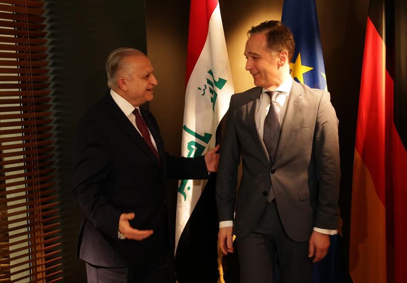 Mohamed Ali Al Hakim (left), minister of foreign affairs of Iraq and his German counterpart Heiko Maas meet for a bilateral meeting at the 2020 Munich Security Conference (MSC) in Munich, Germany.  EPA