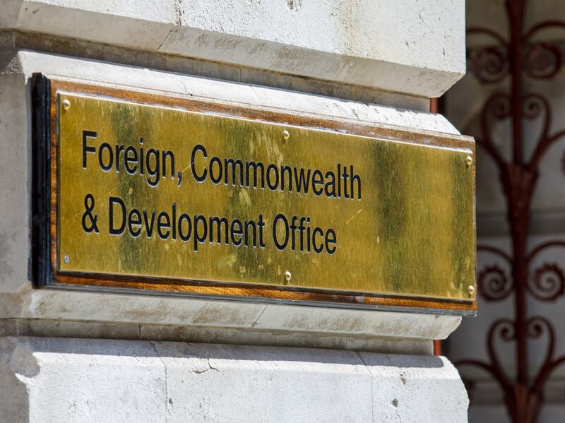 A sign at the Foreign, Commonwealth and Development Office building in the Westminster district of London, UK. Bloomberg