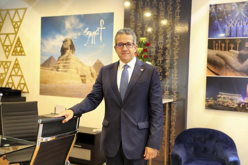  Khaled El Enany Minister of Tourism and Antiquities, Egypt at the Arabian Travel Market held at Dubai World Trade Centre in Dubai on May 16,2021. Pawan Singh / The National. Story by Deena