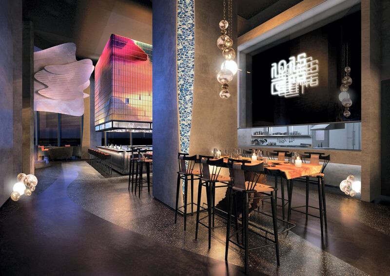 <p>A rendering of a&nbsp;kitchen and dining area at the new Akira Back restaurant in Dubai</p>
