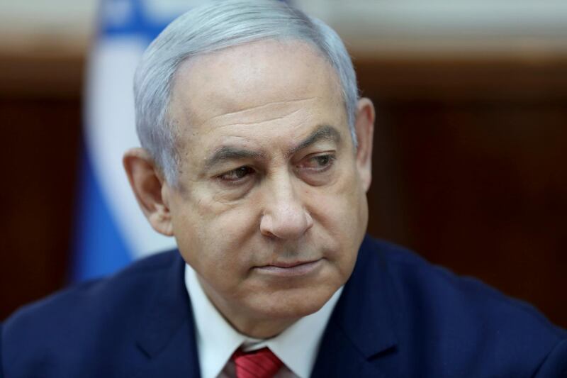 Israeli Prime Minister Benjamin Netanyahu chairs the weekly cabinet meeting, at his office in Jerusalem, Sunday, Sept. 8, 2019. (Abir Sultan/Pool)