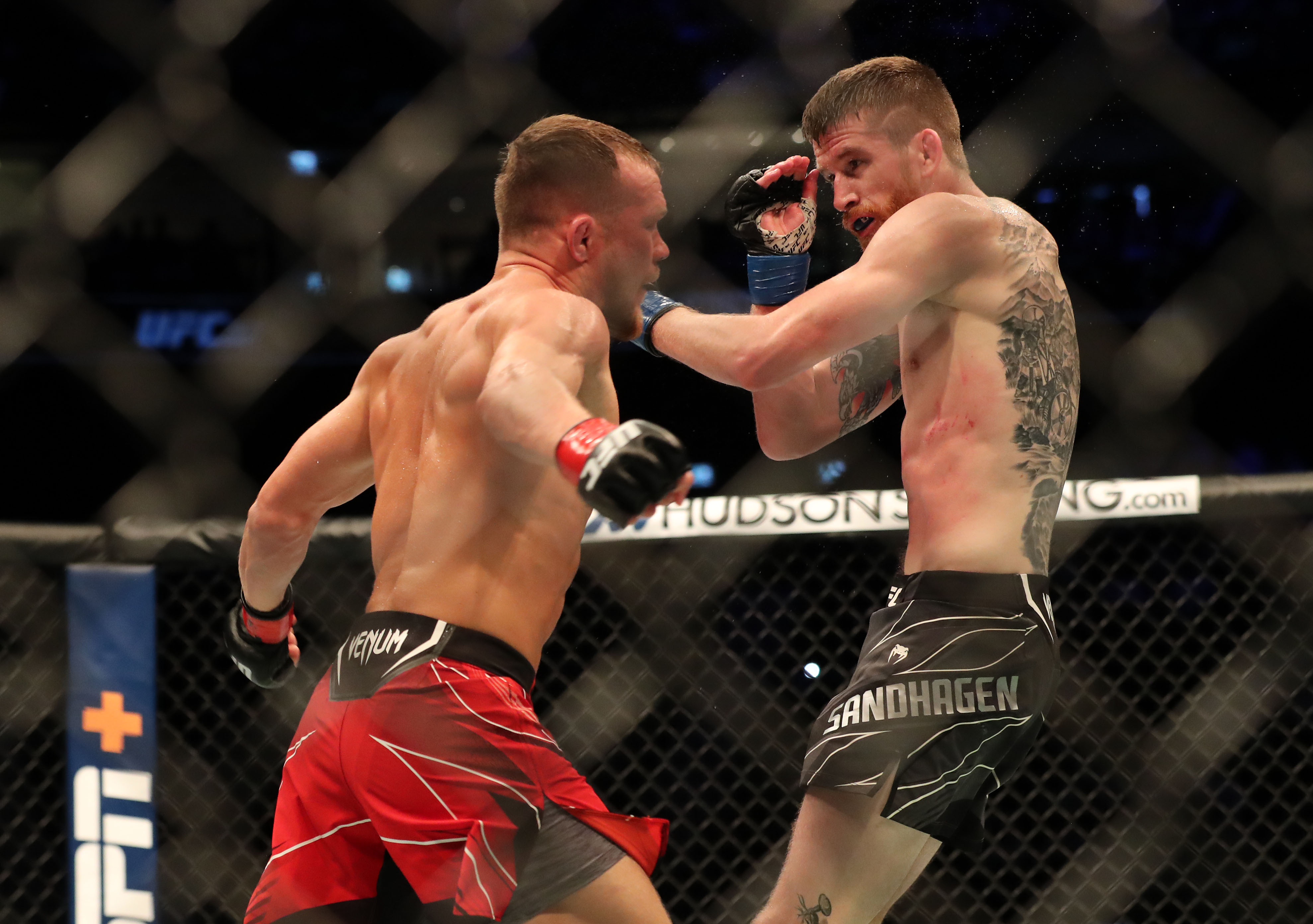 UFC interim bantamweight title match between Cory Sandhagen (blue) and Petr Yan (red) at UFC 267.