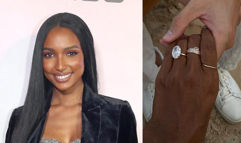 Model Jasmine Tookes's engagement ring is a seven-carat diamond set in 18-karat yellow gold