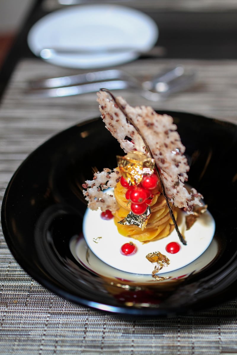 DUBAI, UAE. July 21, 2014 - Aseeda Bobar local dessert dish, created by Emirati chef Musabbeh Al Kaabi, photographed in the dining room of Imperium at Jumeirah Zabeel Saray in Dubai, July 21, 2014. (Photos by: Sarah Dea/The National, Story by: Stacie Overton Johnson, Arts and Life)
