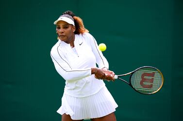 Serena Williams during a practice session ahead of the 2022 Wimbledon Championship at the All England Lawn Tennis and Croquet Club, Wimbledon. Picture date: Saturday June 25, 2022.