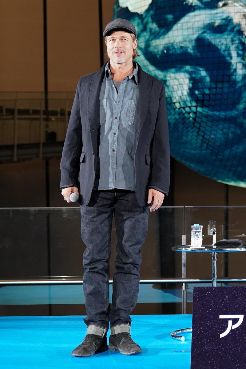 TOKYO, JAPAN - SEPTEMBER 12: Brad Pitt attends the press conference for the Japanese premiere of 'Ad Astra' at National Museum of Emerging Science and Innovation, Miraikan on September 12, 2019 in Tokyo, Japan. (Photo by Christopher Jue/Getty Images)