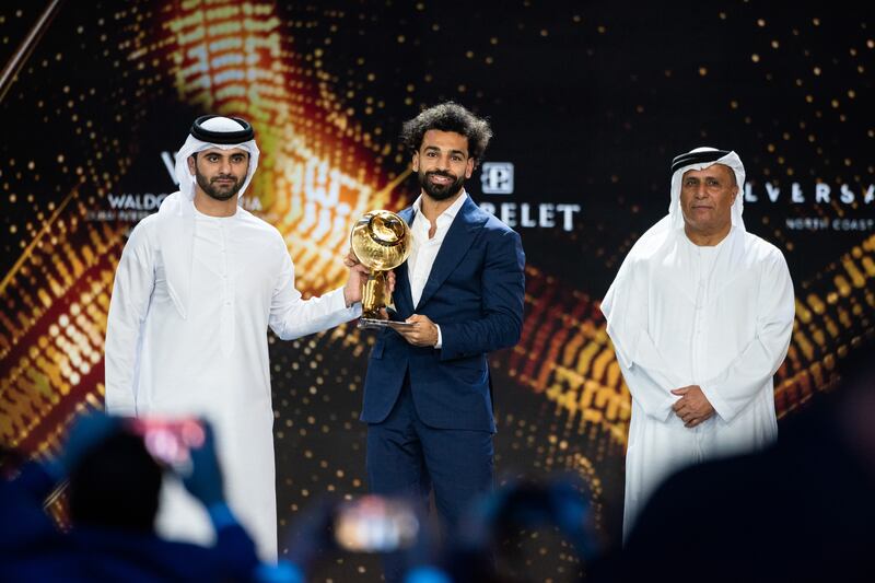 Liverpool and Egypt star Mohamed Salah won the Fan's Player of the Year at the 2022 Dubai Globe Soccer Awards. Photo: Dubai Globe Soccer Awards