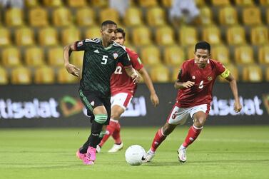 UAE's Ali Salmeen during the Group G World Cup qualifier against Indonesia at the Zabeel Stadium in Dubai. The UAE won the match 5-0. Courtesy UAE FA
