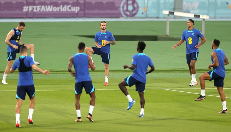 England players during training in Qatar. EPA