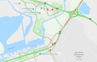The road closure near to Abu Dhabi International Airport can be seen on Google Maps.