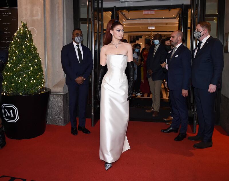 Gigi Hadid leaves the hotel for the Metropolitan Museum of Art