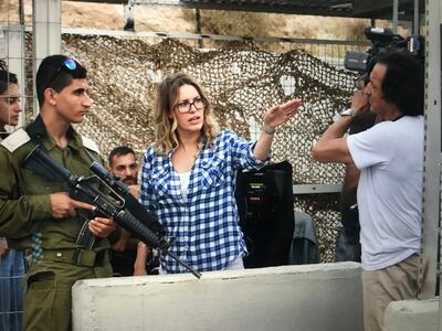Farah Nabulsi on set of her film The Present, which was shot over six days in Palestine. The filmmaker also shot her debut feature film The Teacher in the West Bank. Photo: Philistine Films