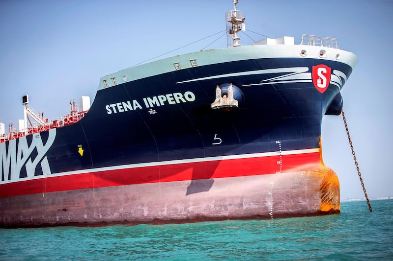 FILE PHOTO: Stena Impero, a British-flagged vessel owned by Stena Bulk, is seen at undisclosed place off the coast of Bandar Abbas, Iran August 22, 2019. Nazanin Tabatabaee/WANA (West Asia News Agency) via REUTERS. ATTENTION EDITORS - THIS IMAGE HAS BEEN SUPPLIED BY A THIRD PARTY./File Photo