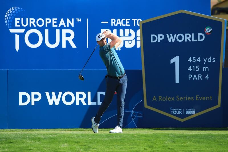 Victor Perez of France tees off on the first hole during day one of the DP World Tour Championship at Jumeirah Golf Estates on Thursday. Getty