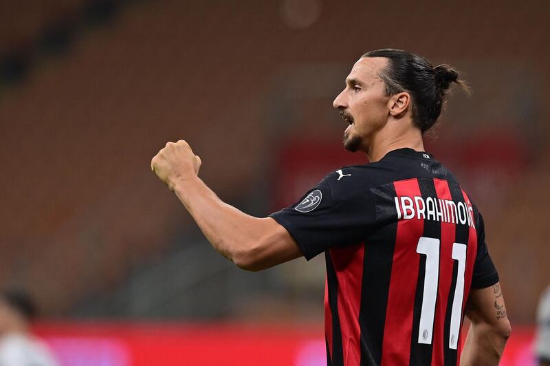 Zlatan Ibrahimovic celebrates after scoring AC Milan's second goal. AFP