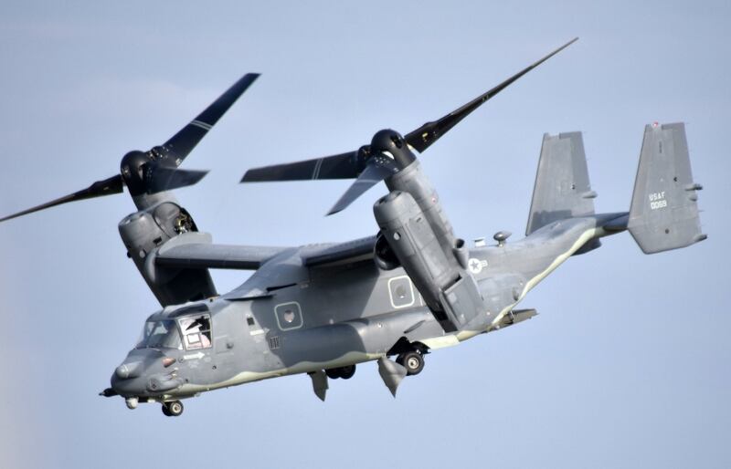 A US military Osprey CV-22 takes off from an airbase in Tokyo. The entire has been temporarily grounded. EPA