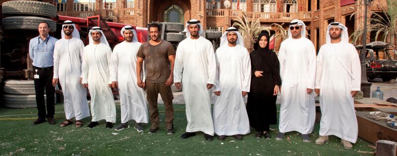 Bollywood star Salman Khan meets with Abu Dhabi officials for a tour of the Tiger Zinda Hai set in twofour54's backlot in Khalifa Industrial Zone. Courtesy twofour54